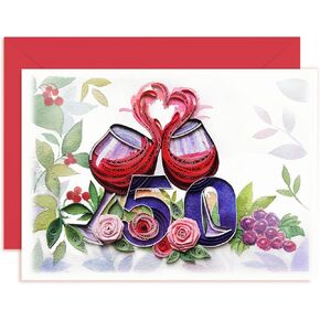 Happy Anniversary Card, LOVE Retro Romantic Card for Wedding, Engagement, Valentine for Him, Her, Parents, Wife, Husband, Quilling Quilled Card with Envelope (Colorful Happy Anniversary)