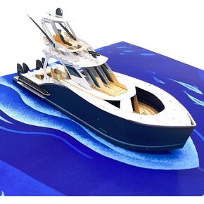 Liif Fishing Boat 3D Greeting Pop Up Card, Retirement Card, Father's Day, Birthday Card For Men, DAD, Fisherman,Boss, Husband, Son, Grandpa - With Message Note & Envelop - Size 8 x 6 Inch