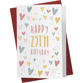 Karto 25th Birthday Card for Men Women - Large 5.5x8.5 inch 25 Years Old Birthday Cards for Him Her - Doodles