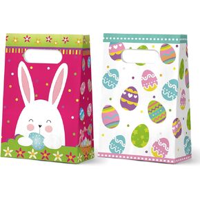 KALEFO Easter Paper Bags 24PCS Easter Egg Bunny Treat Bags with Handle Easter Goodie Bags for Kids, Paper Bag Bulk for Candy