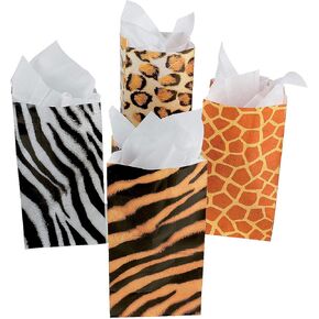 Fun Express - Animal Print Paper Bags - Party Supplies - Bags - Paper Treat Bags - VBS Vacation Bible School Supplies/Decor - 12 Pieces