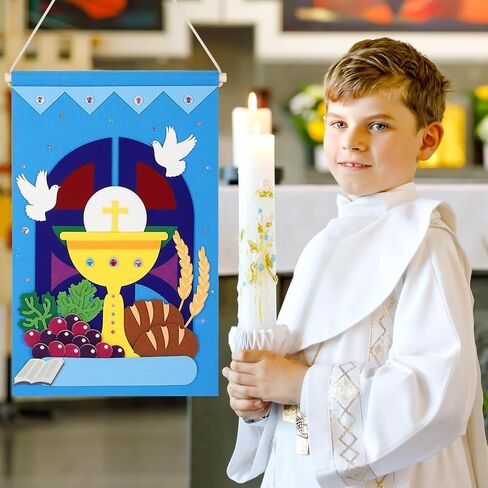 First Compleinion Banner Kit for Boys Girls Catholic Craft Pack First Holy Compleion Banner Banner Kits DIY Holy Compleion Banner Church و Sunday School Crafts for Kids First Complet in Kuwait