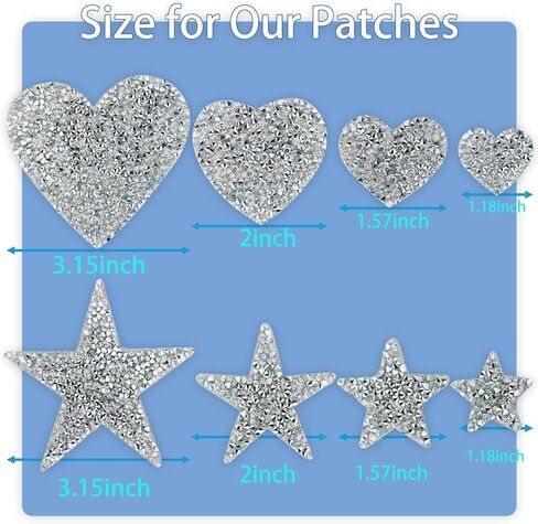 16Pcs Silver Star Heart Rhinestone Patches,Iron on Heart Patches for Clothing,Applique Star Patches Rhinestone Glitter Heart Patches for Clothing Repair Decorative,DIY Craft Making(4Sizes) in Saudi Arabia