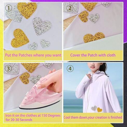 16Pcs Silver Star Heart Rhinestone Patches,Iron on Heart Patches for Clothing,Applique Star Patches Rhinestone Glitter Heart Patches for Clothing Repair Decorative,DIY Craft Making(4Sizes) in Saudi Arabia