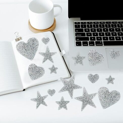 16Pcs Silver Star Heart Rhinestone Patches,Iron on Heart Patches for Clothing,Applique Star Patches Rhinestone Glitter Heart Patches for Clothing Repair Decorative,DIY Craft Making(4Sizes) in Saudi Arabia
