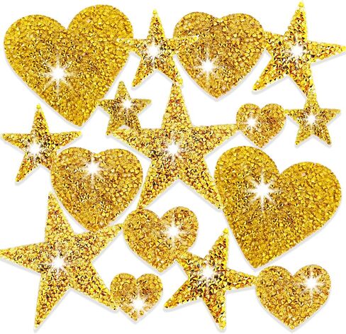 16Pcs Silver Star Heart Rhinestone Patches,Iron on Heart Patches for Clothing,Applique Star Patches Rhinestone Glitter Heart Patches for Clothing Repair Decorative,DIY Craft Making(4Sizes) in Saudi Arabia