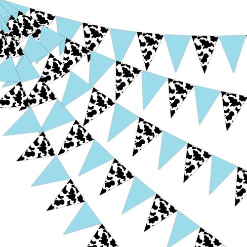 Kreatwow Western Cowboy Party Banner Western Cowboy Party Decorations Blue Cow Bandana Pennant Banner Bunting Banner Wild West Theme Baby Shower Party Supplies Farm Animal Theme cow garland in Kuwait