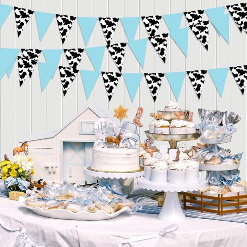 Kreatwow Western Cowboy Party Banner Western Cowboy Party Decorations Blue Cow Bandana Pennant Banner Bunting Banner Wild West Theme Baby Shower Party Supplies Farm Animal Theme cow garland in Kuwait