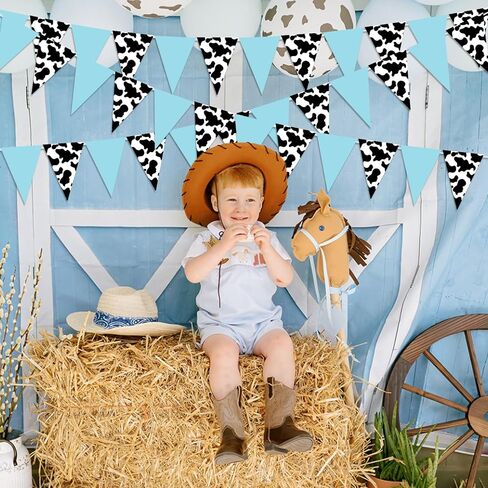 Kreatwow Western Cowboy Party Banner Western Cowboy Party Decorations Blue Cow Bandana Pennant Banner Bunting Banner Wild West Theme Baby Shower Party Supplies Farm Animal Theme cow garland in Kuwait