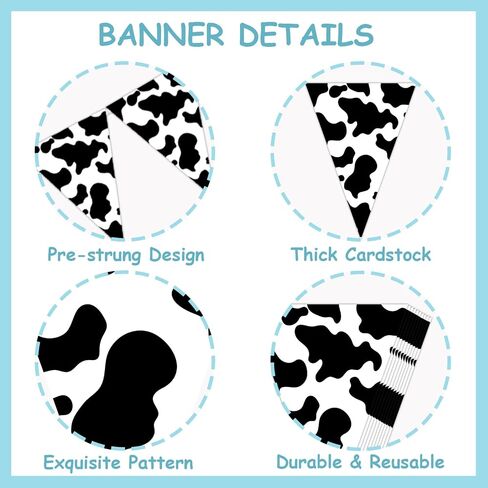 Kreatwow Western Cowboy Party Banner Western Cowboy Party Decorations Blue Cow Bandana Pennant Banner Bunting Banner Wild West Theme Baby Shower Party Supplies Farm Animal Theme cow garland in Kuwait