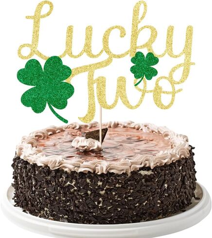 Happy Birthday Cake Topper for St. Patrick's Day - Shamrock Decor, Patrick's Day Theme Birthday Decorations Party Supplies for Boys Girl Gold Glitter (golden) in Saudi Arabia