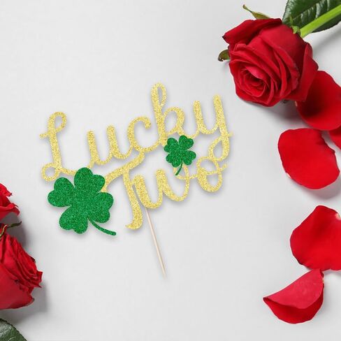 Happy Birthday Cake Topper for St. Patrick's Day - Shamrock Decor, Patrick's Day Theme Birthday Decorations Party Supplies for Boys Girl Gold Glitter (golden) in Saudi Arabia