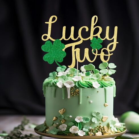 Happy Birthday Cake Topper for St. Patrick's Day - Shamrock Decor, Patrick's Day Theme Birthday Decorations Party Supplies for Boys Girl Gold Glitter (golden) in Saudi Arabia