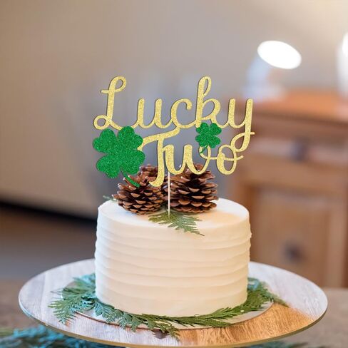 Happy Birthday Cake Topper for St. Patrick's Day - Shamrock Decor, Patrick's Day Theme Birthday Decorations Party Supplies for Boys Girl Gold Glitter (golden) in Saudi Arabia