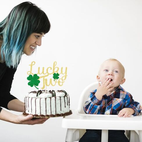 Happy Birthday Cake Topper for St. Patrick's Day - Shamrock Decor, Patrick's Day Theme Birthday Decorations Party Supplies for Boys Girl Gold Glitter (golden) in Saudi Arabia