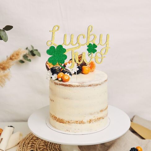 Happy Birthday Cake Topper for St. Patrick's Day - Shamrock Decor, Patrick's Day Theme Birthday Decorations Party Supplies for Boys Girl Gold Glitter (golden) in Saudi Arabia