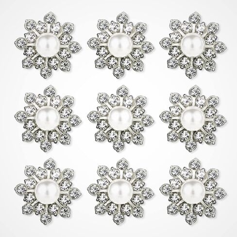 30PCS Rhinestone Pearl Button Accessories Jewelry Decoration Embellishment Alloy Jewelry Decoration DIY Handmade Accessories for Bouquet Decoration Home Decor (Silver Pearl) in Saudi Arabia