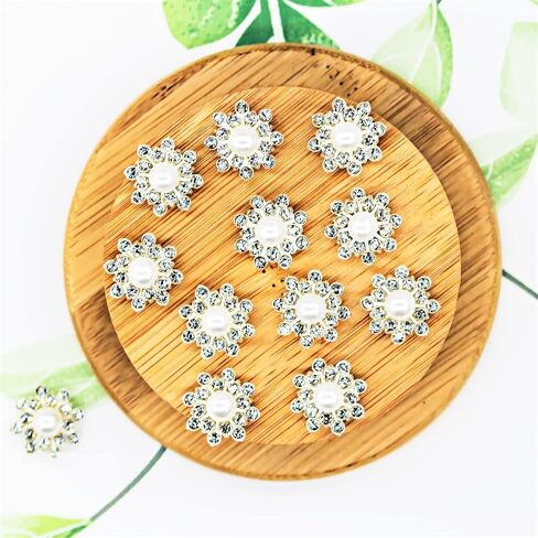 30PCS Rhinestone Pearl Button Accessories Jewelry Decoration Embellishment Alloy Jewelry Decoration DIY Handmade Accessories for Bouquet Decoration Home Decor (Silver Pearl) in Saudi Arabia