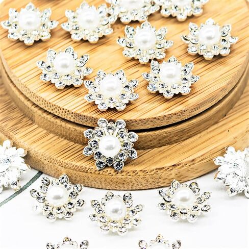 30PCS Rhinestone Pearl Button Accessories Jewelry Decoration Embellishment Alloy Jewelry Decoration DIY Handmade Accessories for Bouquet Decoration Home Decor (Silver Pearl) in Saudi Arabia