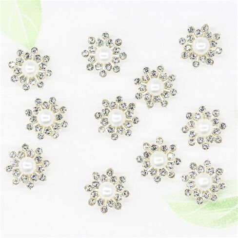 30PCS Rhinestone Pearl Button Accessories Jewelry Decoration Embellishment Alloy Jewelry Decoration DIY Handmade Accessories for Bouquet Decoration Home Decor (Silver Pearl) in Saudi Arabia