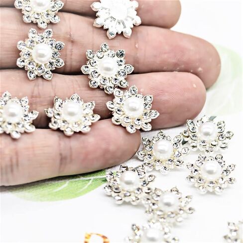30PCS Rhinestone Pearl Button Accessories Jewelry Decoration Embellishment Alloy Jewelry Decoration DIY Handmade Accessories for Bouquet Decoration Home Decor (Silver Pearl) in Saudi Arabia