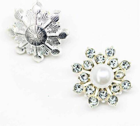 30PCS Rhinestone Pearl Button Accessories Jewelry Decoration Embellishment Alloy Jewelry Decoration DIY Handmade Accessories for Bouquet Decoration Home Decor (Silver Pearl) in Saudi Arabia