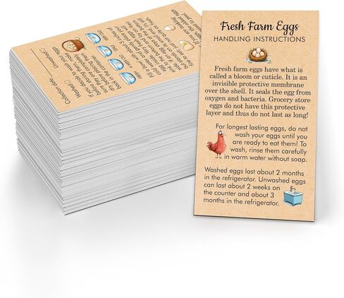 200 PCS Fresh Farm Egg Handling Instruction Cards, Double-sided Printing Egg Carton Stamp Bulk with Washed/Unwashed Fresh Egg Care Accessories Card Labels for Farm Fresh Eggs (3.5" x 2") in Kuwait
