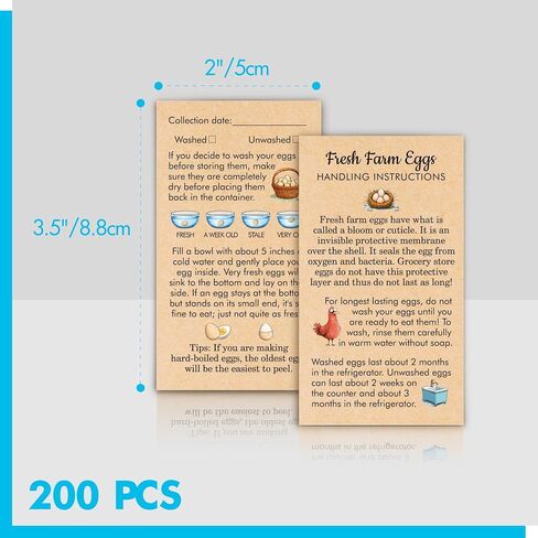 200 PCS Fresh Farm Egg Handling Instruction Cards, Double-sided Printing Egg Carton Stamp Bulk with Washed/Unwashed Fresh Egg Care Accessories Card Labels for Farm Fresh Eggs (3.5" x 2") in Kuwait