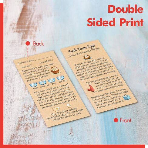 200 PCS Fresh Farm Egg Handling Instruction Cards, Double-sided Printing Egg Carton Stamp Bulk with Washed/Unwashed Fresh Egg Care Accessories Card Labels for Farm Fresh Eggs (3.5" x 2") in Kuwait