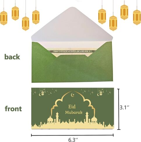 10 Eid Mubarak Envelopes Eidi Envelopes for Cash for Kids for Eid Al-Fitr or Eid Al-Adha 6.3" x 3.1" (Blue) in Saudi Arabia