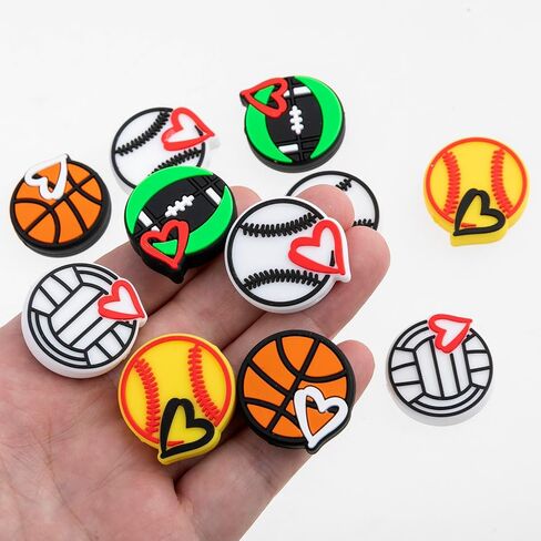 LUBINGSHINE 12pcs Sports Ball Silicone Focal Beads for Pens, Silicone Bulk Beads Charms for Jewelry Making Bracelet Necklace Keychain Handmade Crafts (Sports Ball) in Saudi Arabia