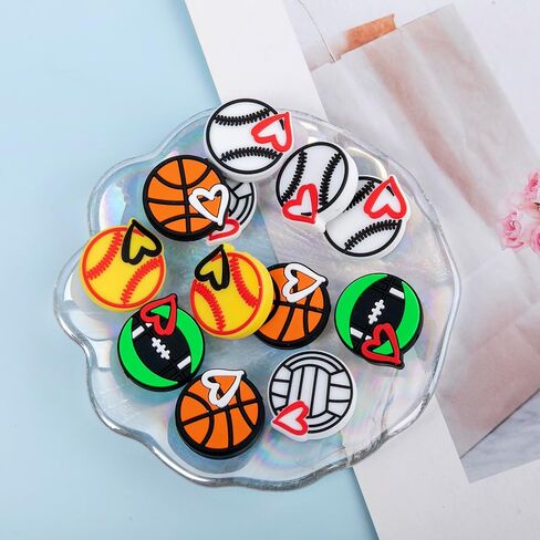 LUBINGSHINE 12pcs Sports Ball Silicone Focal Beads for Pens, Silicone Bulk Beads Charms for Jewelry Making Bracelet Necklace Keychain Handmade Crafts (Sports Ball) in Saudi Arabia