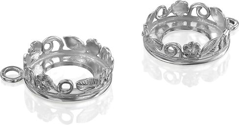 925 String Silver Prendant Tray - 2 قطع من إطار مدي Round Round Round Round مع حلقة واحدة - إطارات فضية لصنع المجوهرات - مثالية للمعلقات والأقراط in Kuwait