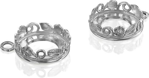 925 Sterling Silver Pendant Tray - 2 pieces of 14mm Round Crown Bezel Settings with 1 Loop - Silver Bezels for Jewelry Making - Perfect for Pendants and Earrings in Kuwait