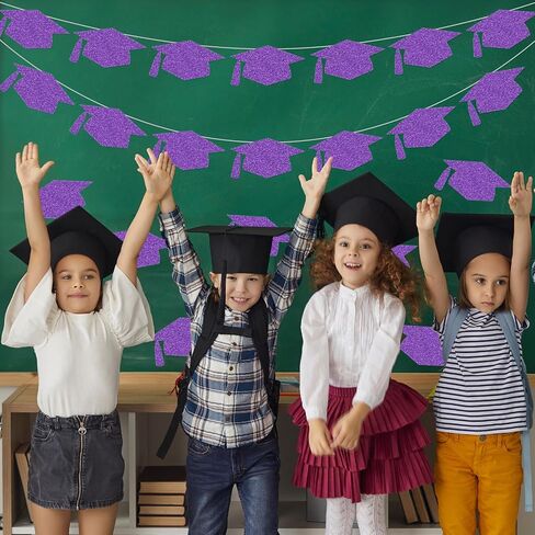 Whaline 50 Pcs Grad Caps Cutouts Glitter Purple Graduation Hat Paper Cutting with 100 Pcs Glue Points Grad Cap with Tassel Shaped Confetti for High School College Graduate Party, 5.7 Inch in Saudi Arabia