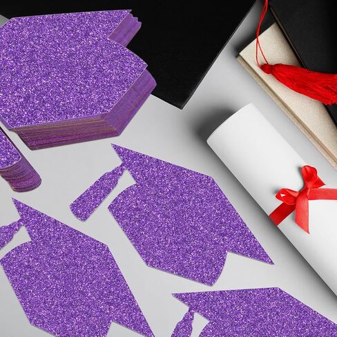 Whaline 50 Pcs Grad Caps Cutouts Glitter Purple Graduation Hat Paper Cutting with 100 Pcs Glue Points Grad Cap with Tassel Shaped Confetti for High School College Graduate Party, 5.7 Inch in Saudi Arabia
