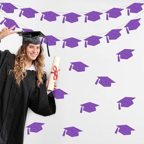Whaline 50 Pcs Grad Caps Cutouts Glitter Purple Graduation Hat Paper Cutting with 100 Pcs Glue Points Grad Cap with Tassel Shaped Confetti for High School College Graduate Party, 5.7 Inch in Saudi Arabia