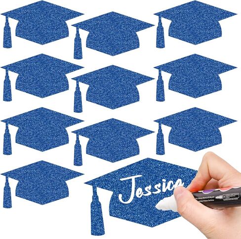 Whaline 50 Pcs Grad Caps Cutouts Glitter Purple Graduation Hat Paper Cutting with 100 Pcs Glue Points Grad Cap with Tassel Shaped Confetti for High School College Graduate Party, 5.7 Inch in Saudi Arabia