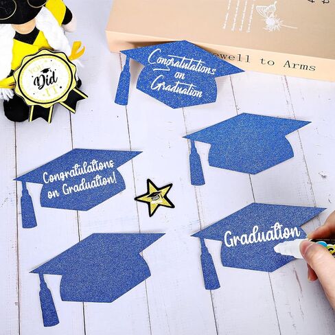 Whaline 50 Pcs Grad Caps Cutouts Glitter Purple Graduation Hat Paper Cutting with 100 Pcs Glue Points Grad Cap with Tassel Shaped Confetti for High School College Graduate Party, 5.7 Inch in Saudi Arabia
