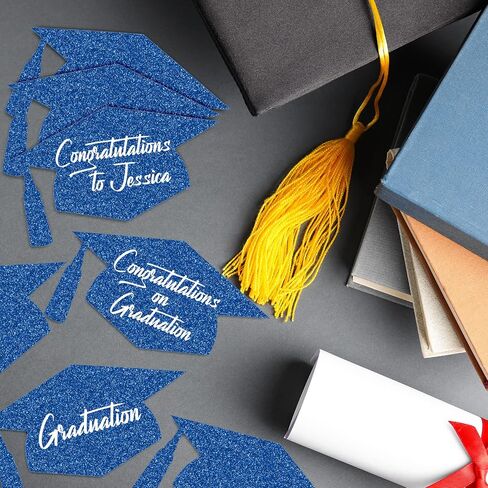 Whaline 50 Pcs Grad Caps Cutouts Glitter Purple Graduation Hat Paper Cutting with 100 Pcs Glue Points Grad Cap with Tassel Shaped Confetti for High School College Graduate Party, 5.7 Inch in Saudi Arabia