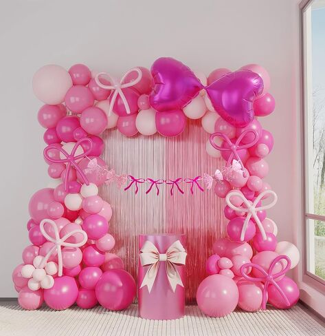 زخارف عيد ميلاد Pink Coquette 121pcs البالون أكياس مع ديكور الحفلات راية القوس والبالونات على شكل القلب للنساء in Kuwait