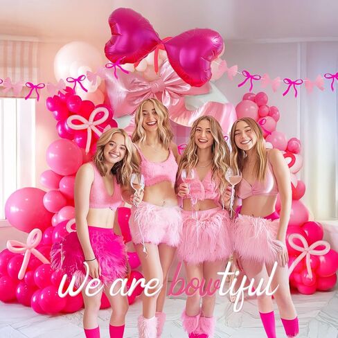 زخارف عيد ميلاد Pink Coquette 121pcs البالون أكياس مع ديكور الحفلات راية القوس والبالونات على شكل القلب للنساء in Kuwait