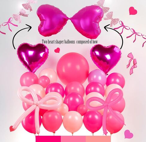 زخارف عيد ميلاد Pink Coquette 121pcs البالون أكياس مع ديكور الحفلات راية القوس والبالونات على شكل القلب للنساء in Kuwait