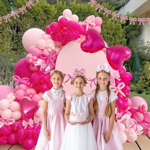 زخارف عيد ميلاد Pink Coquette 121pcs البالون أكياس مع ديكور الحفلات راية القوس والبالونات على شكل القلب للنساء in Kuwait