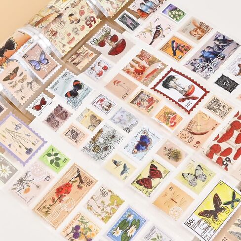 شريط الطوابع ، 4 لفات من ملصقات جمالية عتيقة لمستلزمات Scrapbooking Bullet Journaling Journal Journal DIY (النباتات والحيوانات) in Kuwait