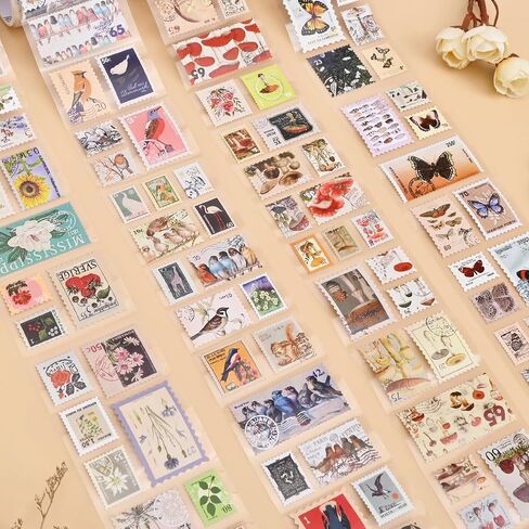شريط الطوابع ، 4 لفات من ملصقات جمالية عتيقة لمستلزمات Scrapbooking Bullet Journaling Journal Journal DIY (النباتات والحيوانات) in Kuwait