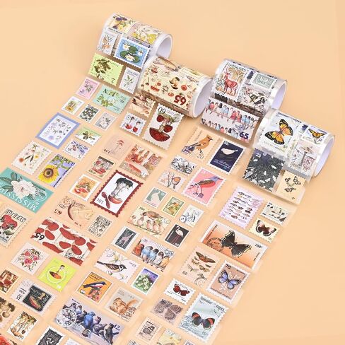 شريط الطوابع ، 4 لفات من ملصقات جمالية عتيقة لمستلزمات Scrapbooking Bullet Journaling Journal Journal DIY (النباتات والحيوانات) in Kuwait