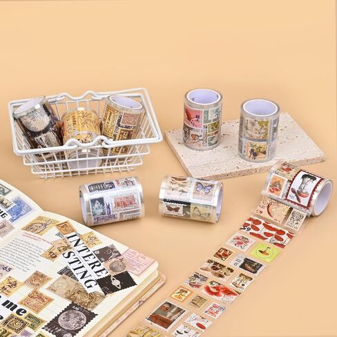 شريط الطوابع ، 4 لفات من ملصقات جمالية عتيقة لمستلزمات Scrapbooking Bullet Journaling Journal Journal DIY (النباتات والحيوانات) in Kuwait