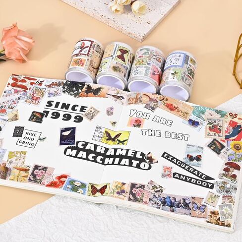 شريط الطوابع ، 4 لفات من ملصقات جمالية عتيقة لمستلزمات Scrapbooking Bullet Journaling Journal Journal DIY (النباتات والحيوانات) in Kuwait