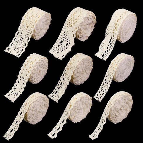 Beige Lace Ribbon 18 Yards Cotton Lace Trim Vintage Crochet Lace Ribbon Trim for Bridal Wedding Decoration Christmas Package DIY Sewing Craft Supply in Kuwait